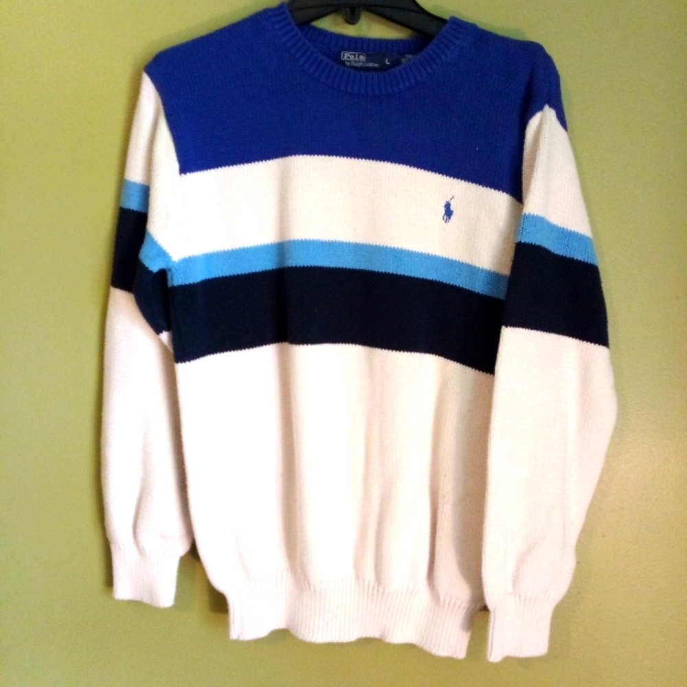 Polo Ralph Lauren Boys Blue And White Striped Polo Sweater Boys Size Large